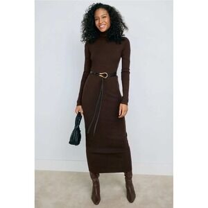 Polo Ralph Lauren Turtleneck Long Sleeve Column Dress Brown Maxi Knit Sz M